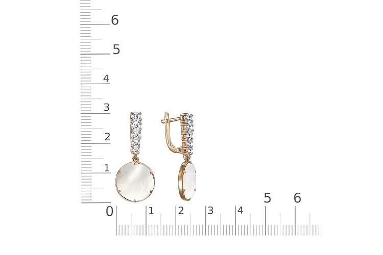 Серьги из красного золота с перламутром и 10 фианитами