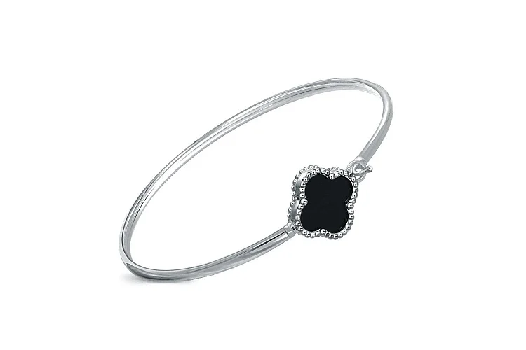 Браслет Клевер из белого золота с ониксом