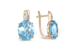 Серьги из красного золота с 2 кварцами и 6 фианитами