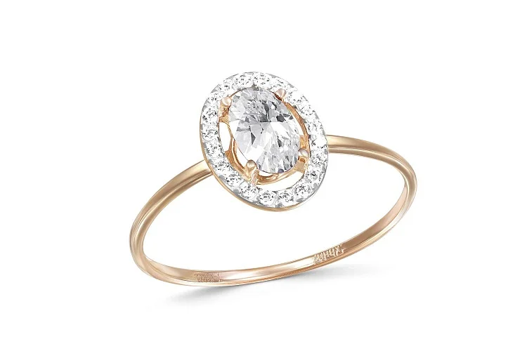 Кольцо из красного золота с 21 фианитами