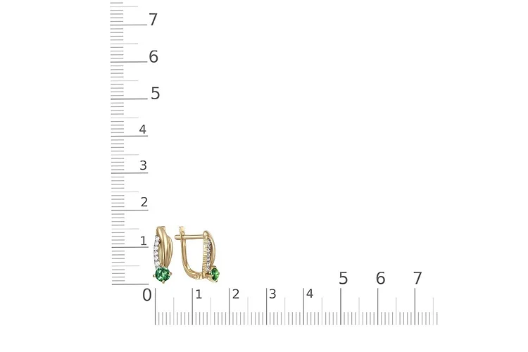Серьги из жёлтого золота с 2 изумрудами и 14 бриллиантами