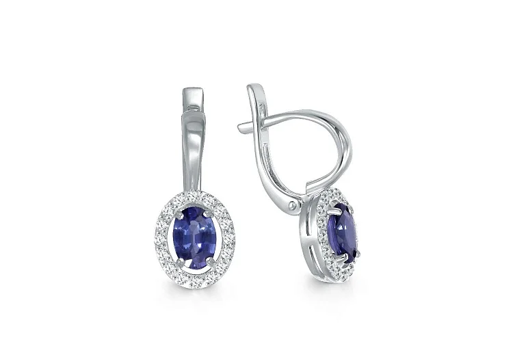 Серьги из белого золота с 2 сапфирами и 32 бриллиантами