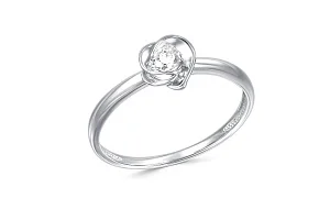 Кольцо Цветок из белого золота с фианитом