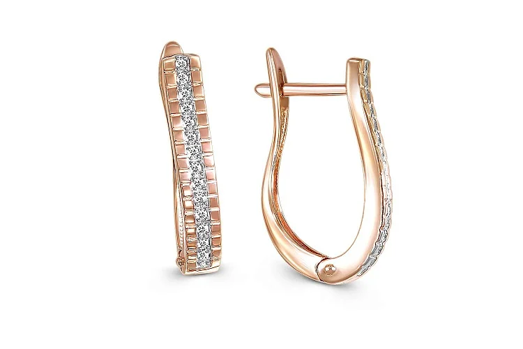 Серьги Дорожки из красного золота с 28 бриллиантами