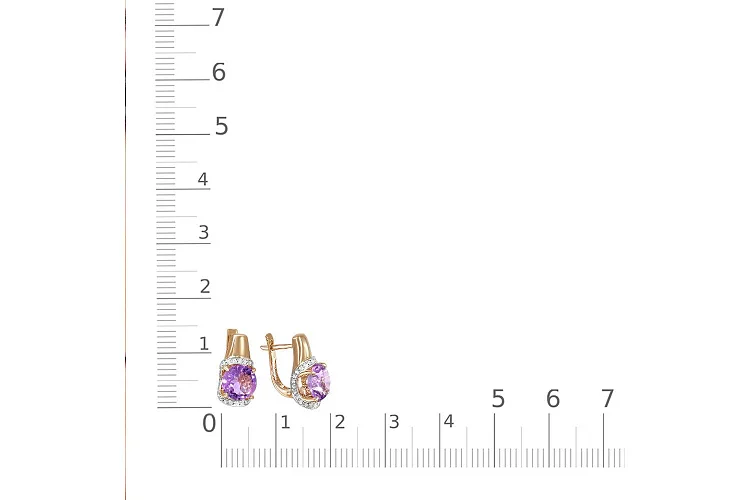 Серьги из красного золота с 2 кварцами и 56 фианитами