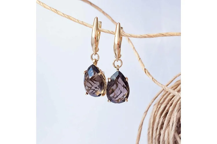 Серьги из жёлтого золота с 2 раухтопазами