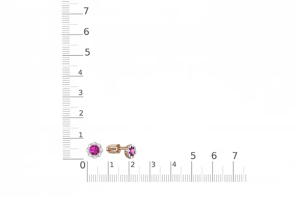 Серьги-пусеты из красного золота с 2 корундами и 16 бриллиантами