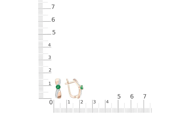 Серьги из красного золота с 2 изумрудами и 16 бриллиантами