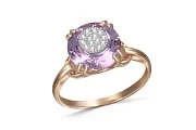 Кольцо из красного золота с аметистом и 14 бриллиантами