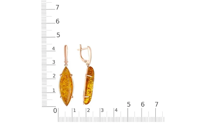 Серьги из красного золота с янтарём