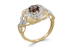 Кольцо из жёлтого золота с раухтопазом и 39 фианитами