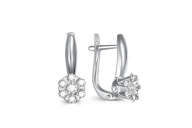 Серьги Малинки из белого золота с 18 бриллиантами