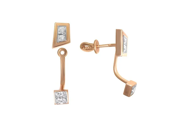 Серьги-пусеты из красного золота с 6 фианитами