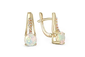 Серьги из жёлтого золота с 2 опалами и 10 турмалинами