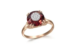 Кольцо из красного золота с гранатом и 14 бриллиантами