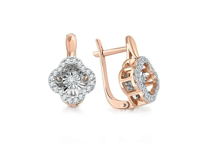 Серьги Клевер из красного золота с 42 бриллиантами