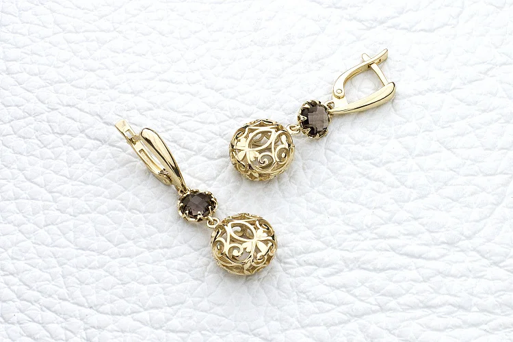 Серьги из жёлтого золота с 2 раухтопазами