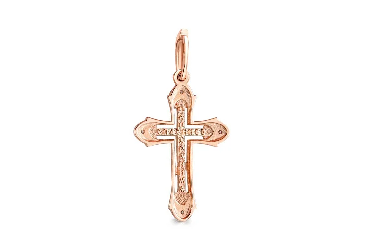 Крест из красного золота с 4 фианитами