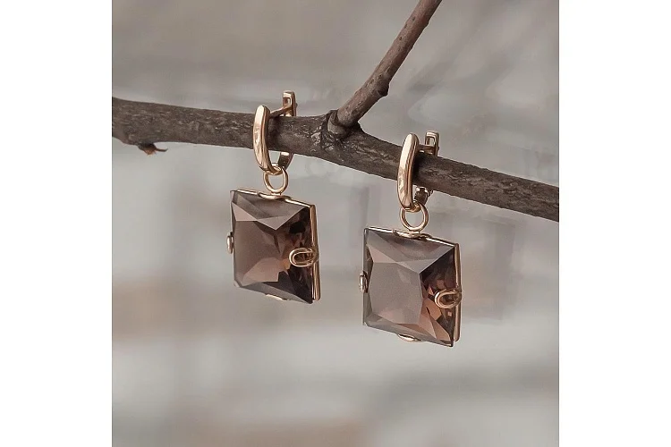 Серьги-трансформеры из жёлтого золота с 2 раухтопазами