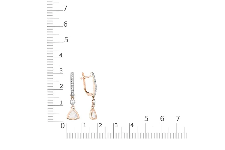 Серьги из красного золота с перламутром и 22 фианитами