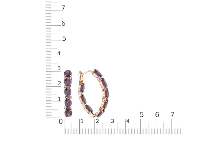 Серьги из красного золота с 16 александритами и 8 фианитами