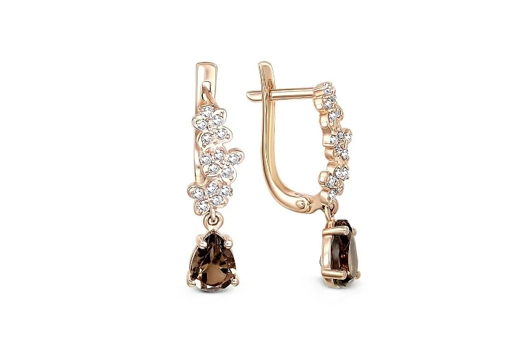 Серьги из красного золота с 32 раухтопазами