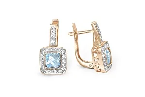 Серьги из красного золота с 2 топазами sky и 42 фианитами