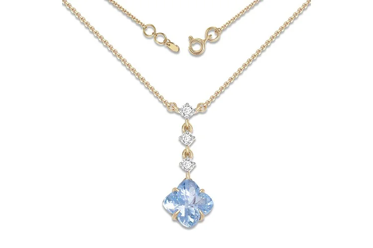 Колье из жёлтого золота с топазом sky и 3 фианитами