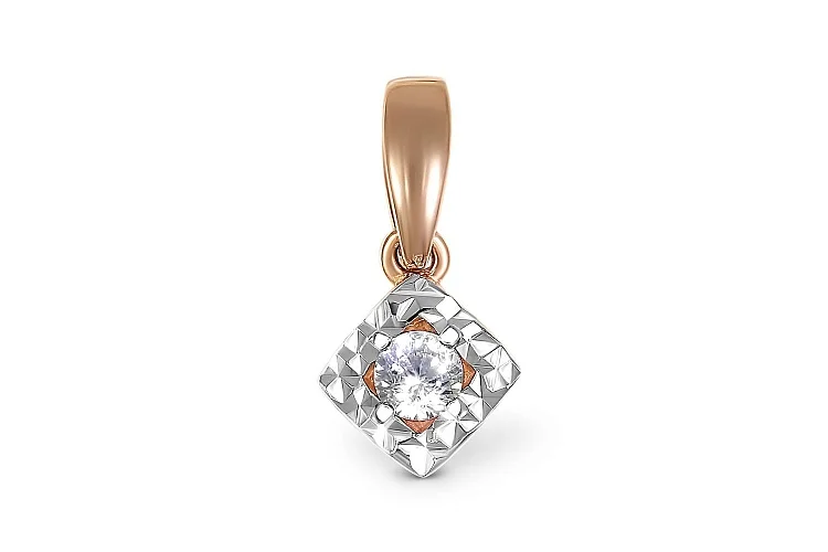 Подвеска Квадрат из красного золота с фианитом