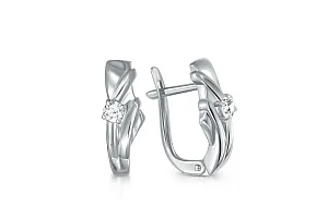 Серьги из белого золота с 2 фианитами