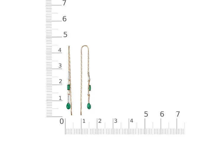 Серьги-продёвки из красного золота с 4 агатами и 20 фианитами