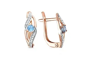 Серьги из красного золота с 2 топазами swiss и 16 фианитами