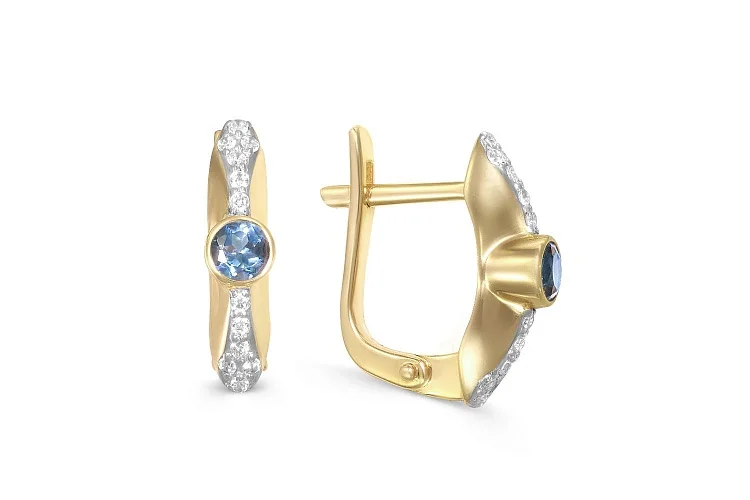 Серьги из жёлтого золота с 2 топазами лондон и 24 фианитами