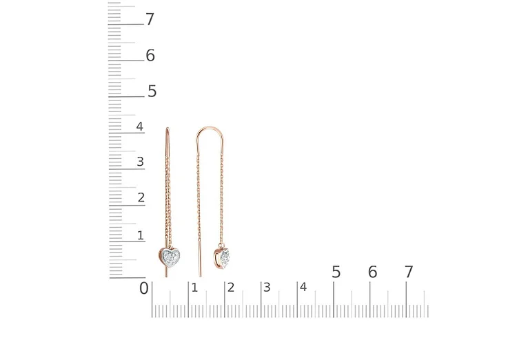 Серьги-продёвки Сердца из красного золота с 20 фианитами