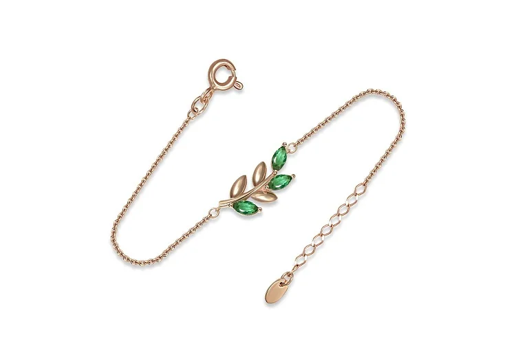 Браслет Веточка из красного золота с 3 фианитами