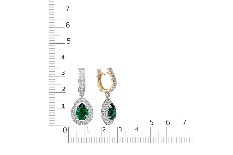Серьги из жёлтого золота с 2 изумрудами и 278 фианитами
