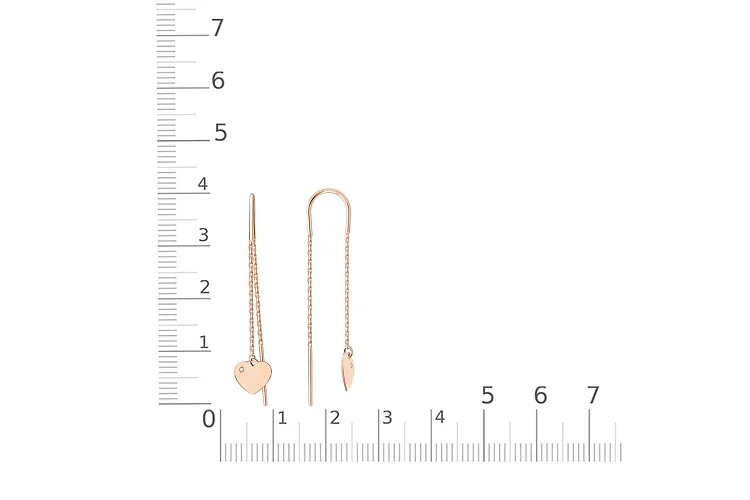Серьги-продёвки Сердца из красного золота с 2 фианитами