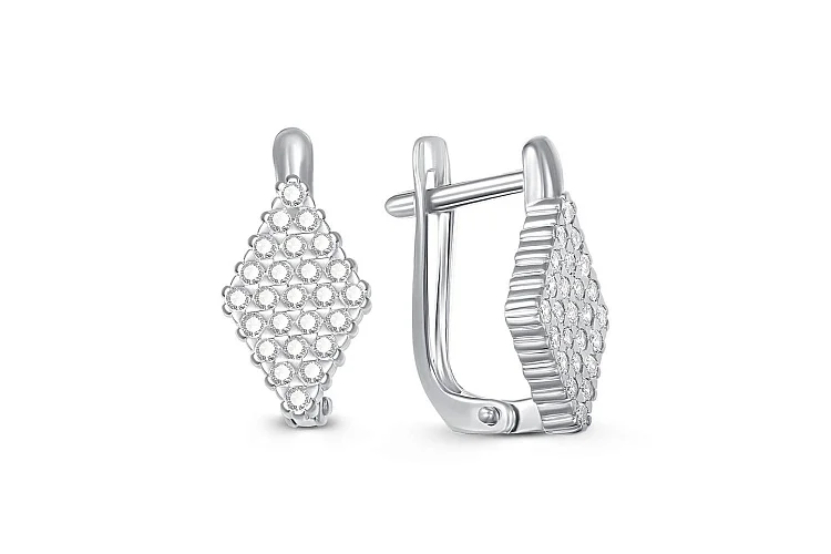 Серьги из белого золота с 50 фианитами