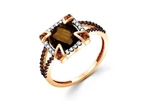 Кольцо из красного золота с раухтопазом и 48 фианитами