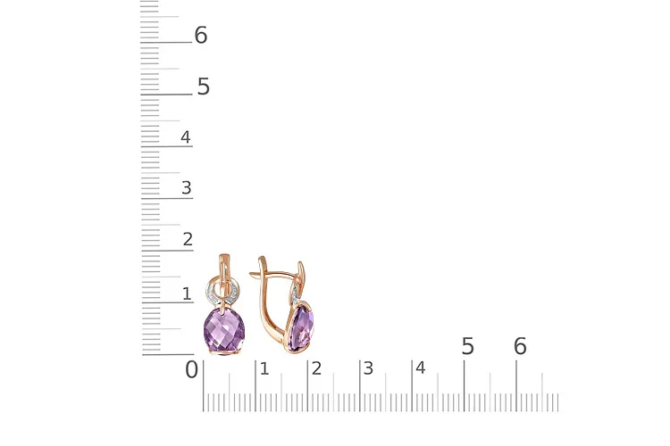 Серьги из красного золота с 2 аметистами и 4 фианитами