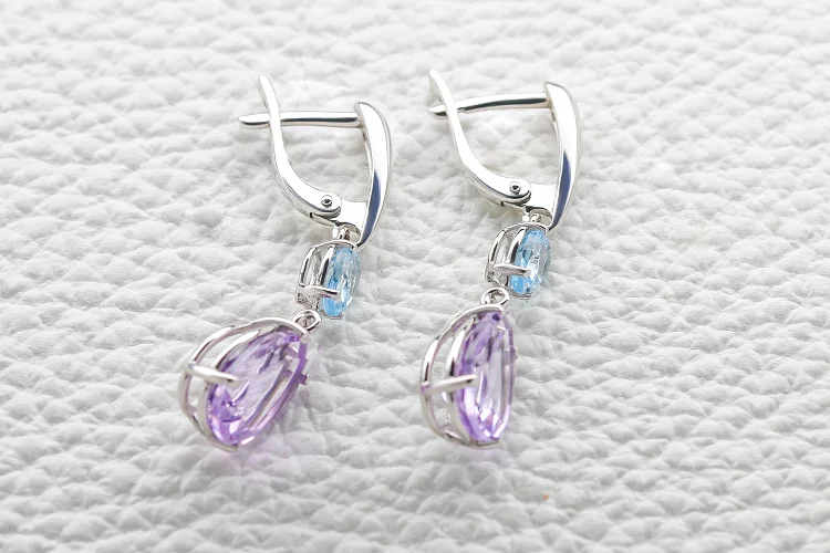 Серьги из белого золота с 2 аметистами и 2 топазами sky