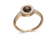 Кольцо из красного золота с раухтопазом и 6 фианитами
