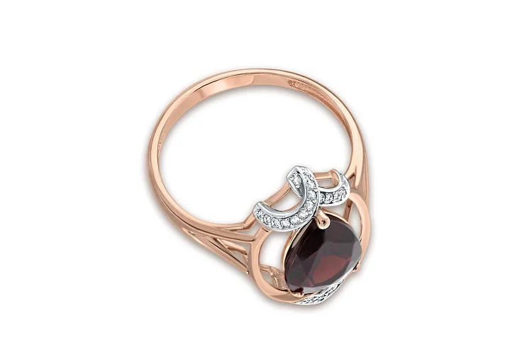 Кольцо из красного золота с гранатом и 23 фианитами
