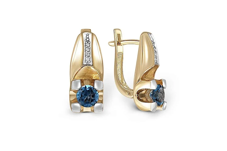 Серьги из жёлтого золота с 2 топазами лондон и 8 фианитами