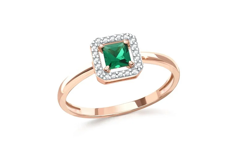 Кольцо из красного золота с изумрудом и 20 бриллиантами