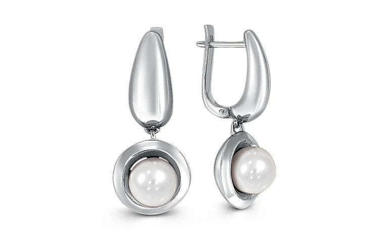 Серьги из белого золота с 2 жемчужинами