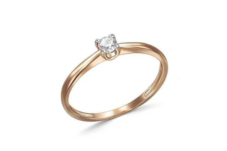 Кольцо помолвочное из красного золота с бриллиантом
