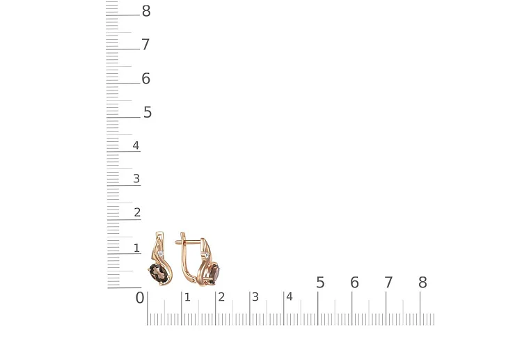 Серьги из красного золота с 2 раухтопазами и 2 фианитами