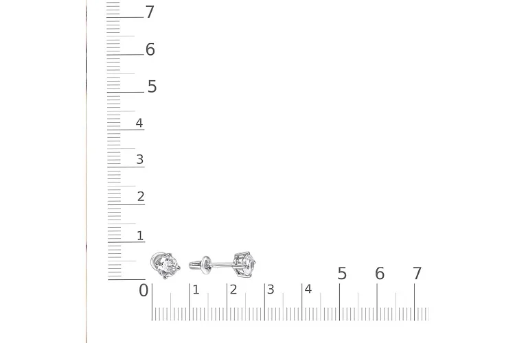 Серьги-пусеты из белого золота с 2 фианитами