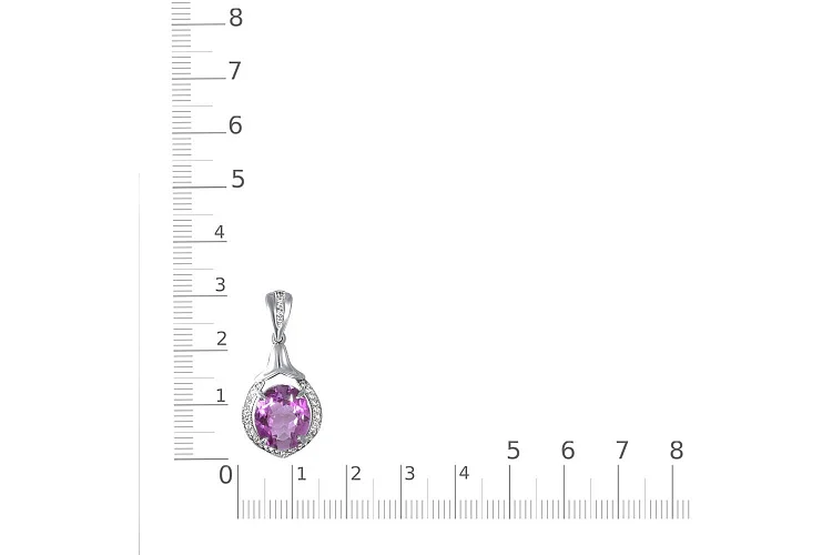 Подвеска из белого золота с аметистом и 31 фианитами